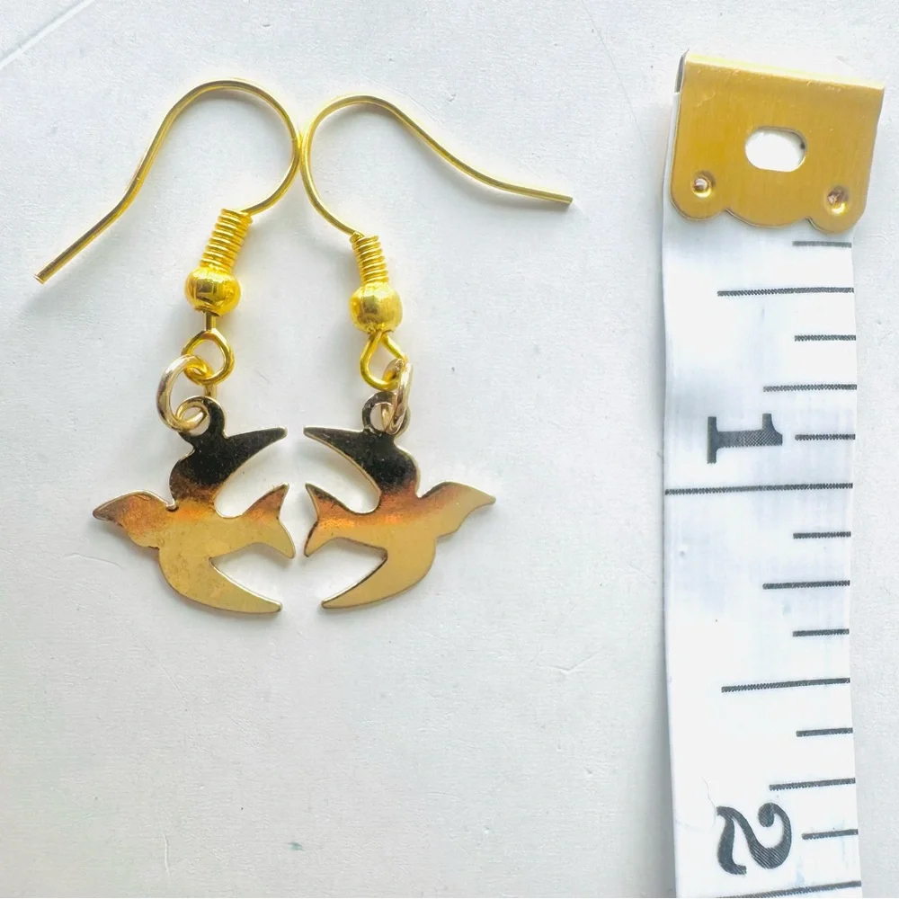 Gold Bird Earrings - Tiny Swifts - Small minimalist Elegant Women Jewelry